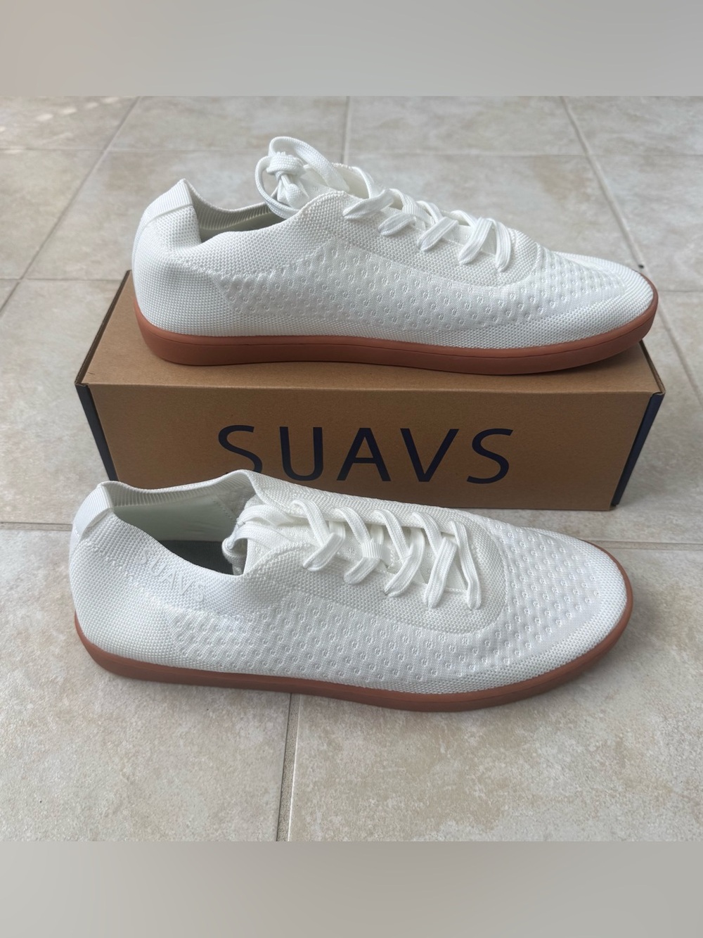 SUAVS The Zilker Knit Sneakers Women 13.5 Mens 11.5 White Gum Sole Barefoot Shoe